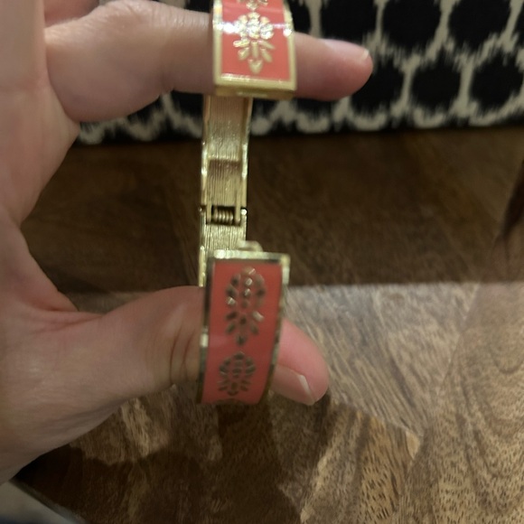 Gold and Coral Pineapple Bangle Bracelet - Picture 4 of 4